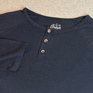 Fresh Clean Tees Mens 2XL Navy Blue Long Sleeve Henley Tri-Blend Raglan Shirt